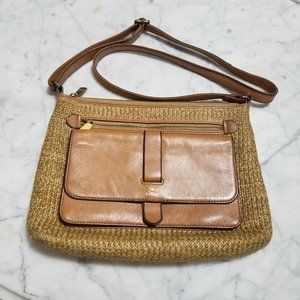 Woven Fossil Crossbody Leather Pocket and Straps